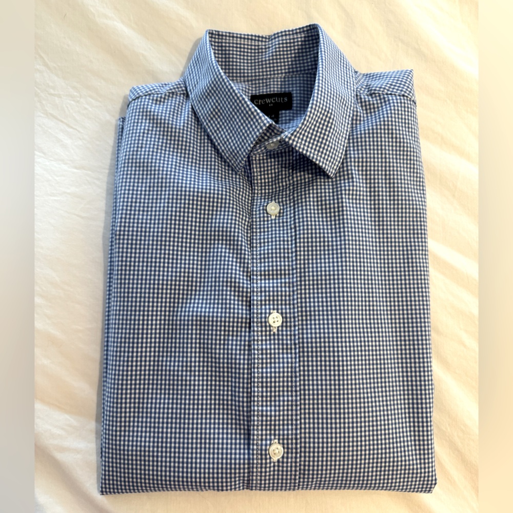 Crew cuts size 14 boys navy/white gingham dress shirt